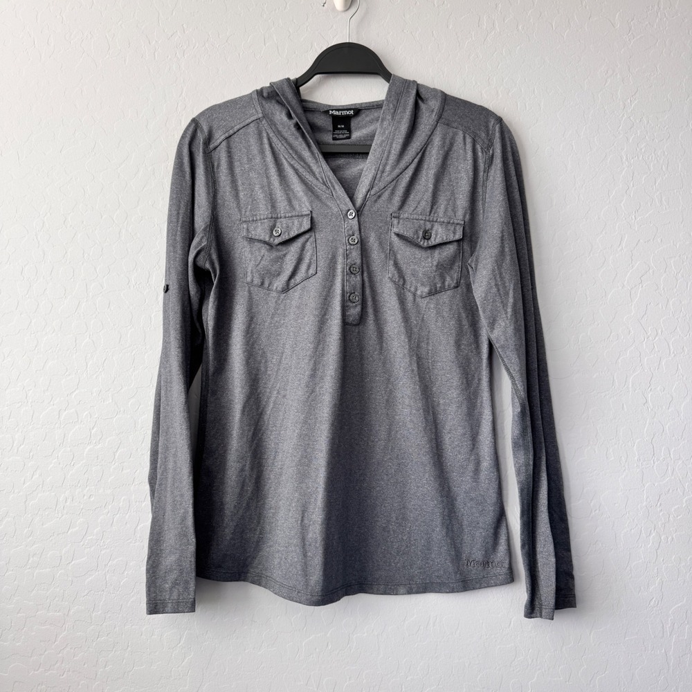 Marmot Medium Womens Gray Long Sleeve Hoodie Buttoned Shirt